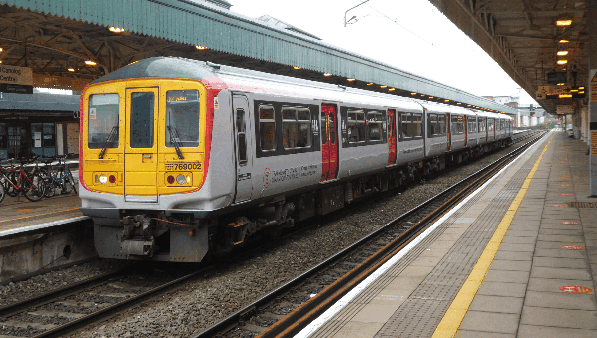 Transport for Wales train at Cardiff Central station platform