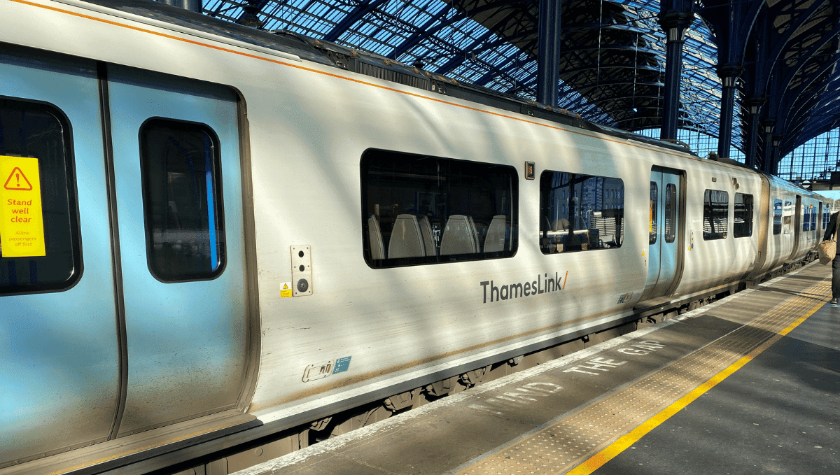 Thameslink train at platform in Brighton station.
