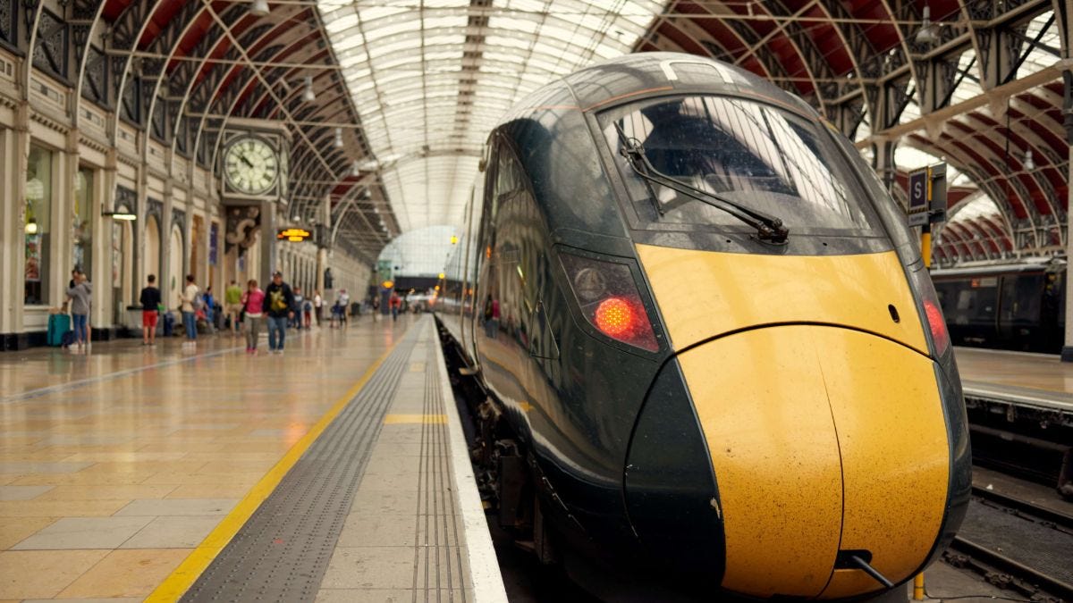 Paddington rail station with GWR train at platform