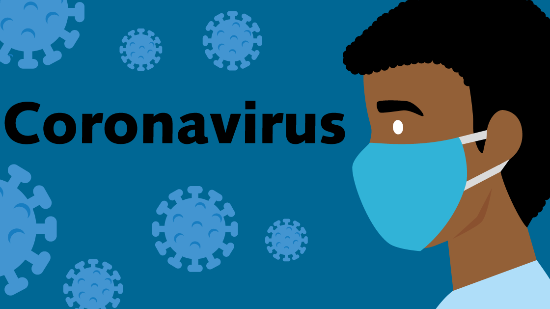 The word "coronavirus" with a picture of an animated man on the side.