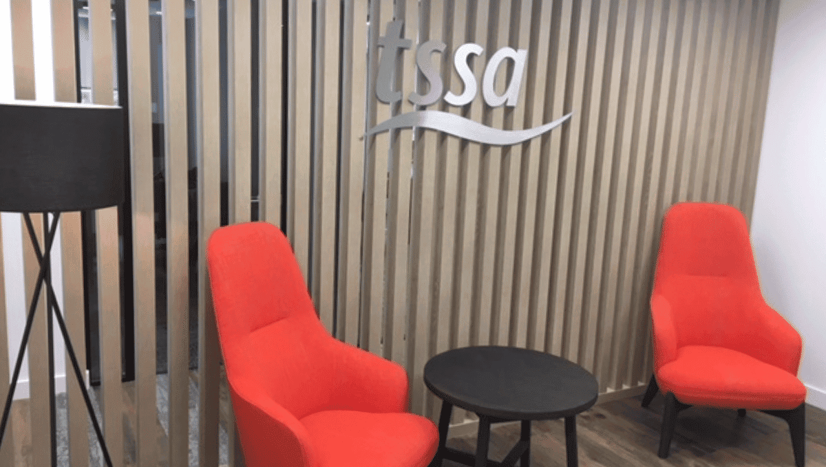 TSSA HQ reception photo showing logo and chairs