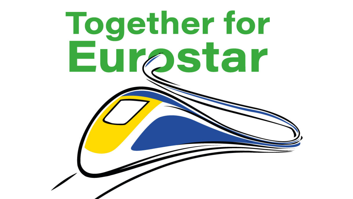 Together for Eurostar campaign logo showing Eurostar train sketch design