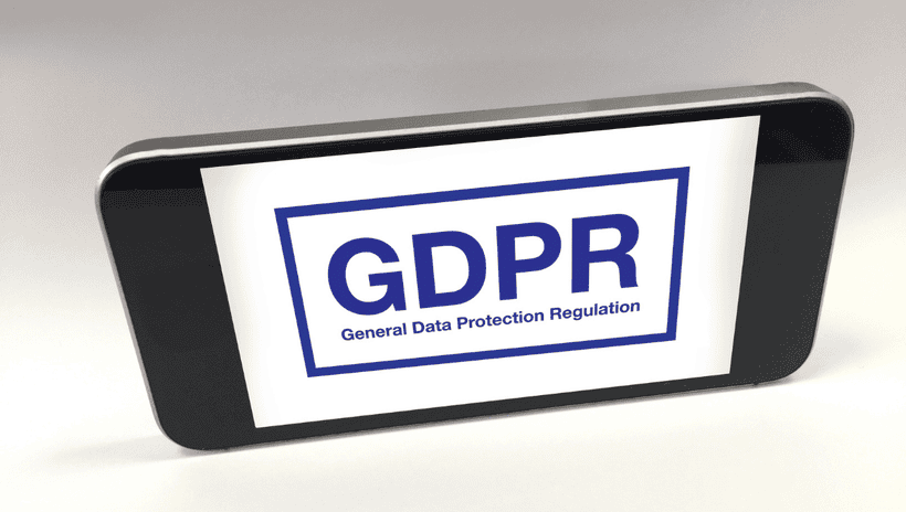 Smart phone screen with the acronym 'GDPR' and words: General Data Protection Regulations
