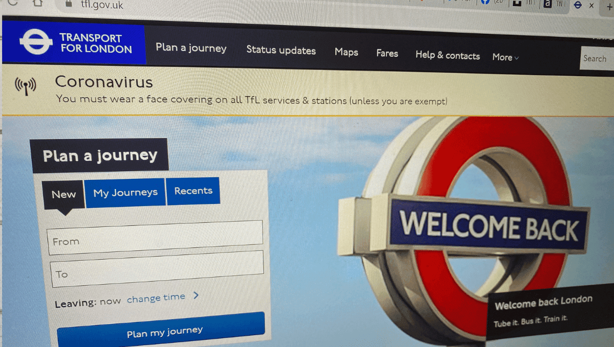 TfL journey planner website screen