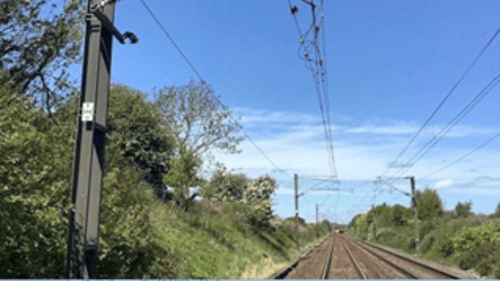 Railway track and overhead lines.