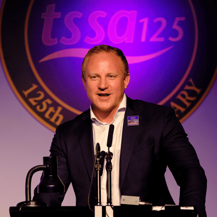 Sam Tarry MP speaking at TSSA125 event