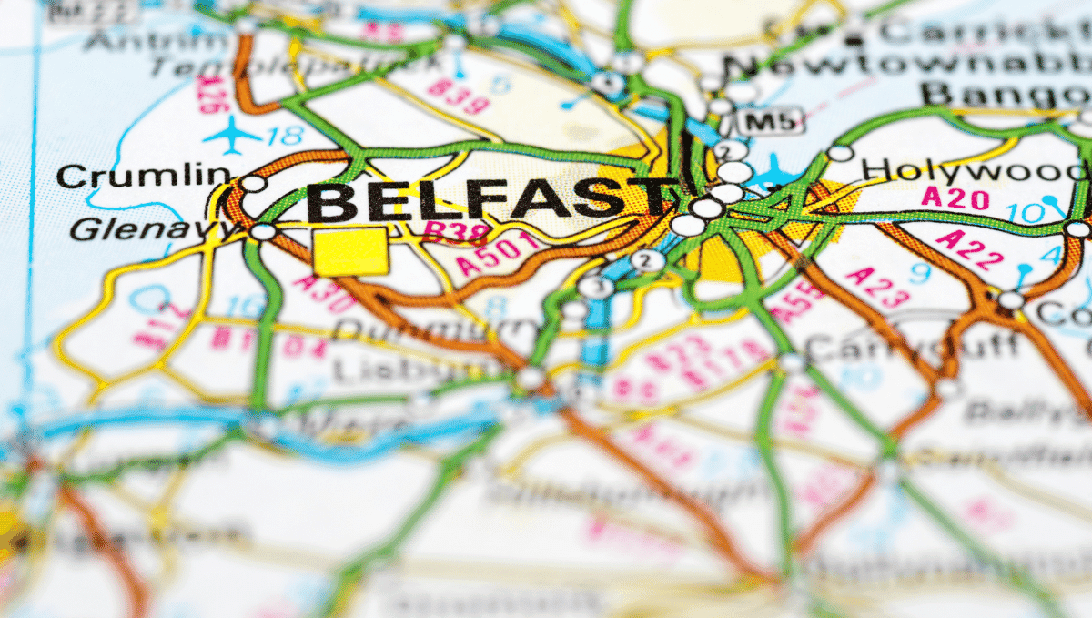 Detail of road map showing Belfast