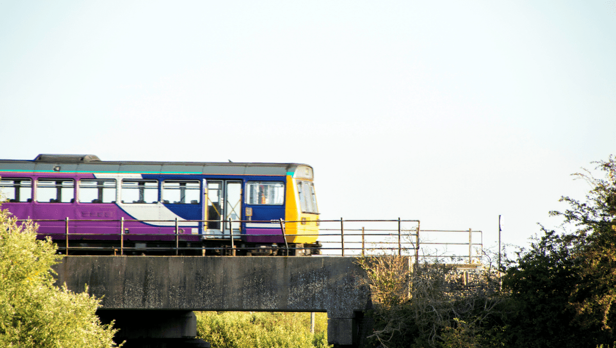 Transport for Wales train on a bridge