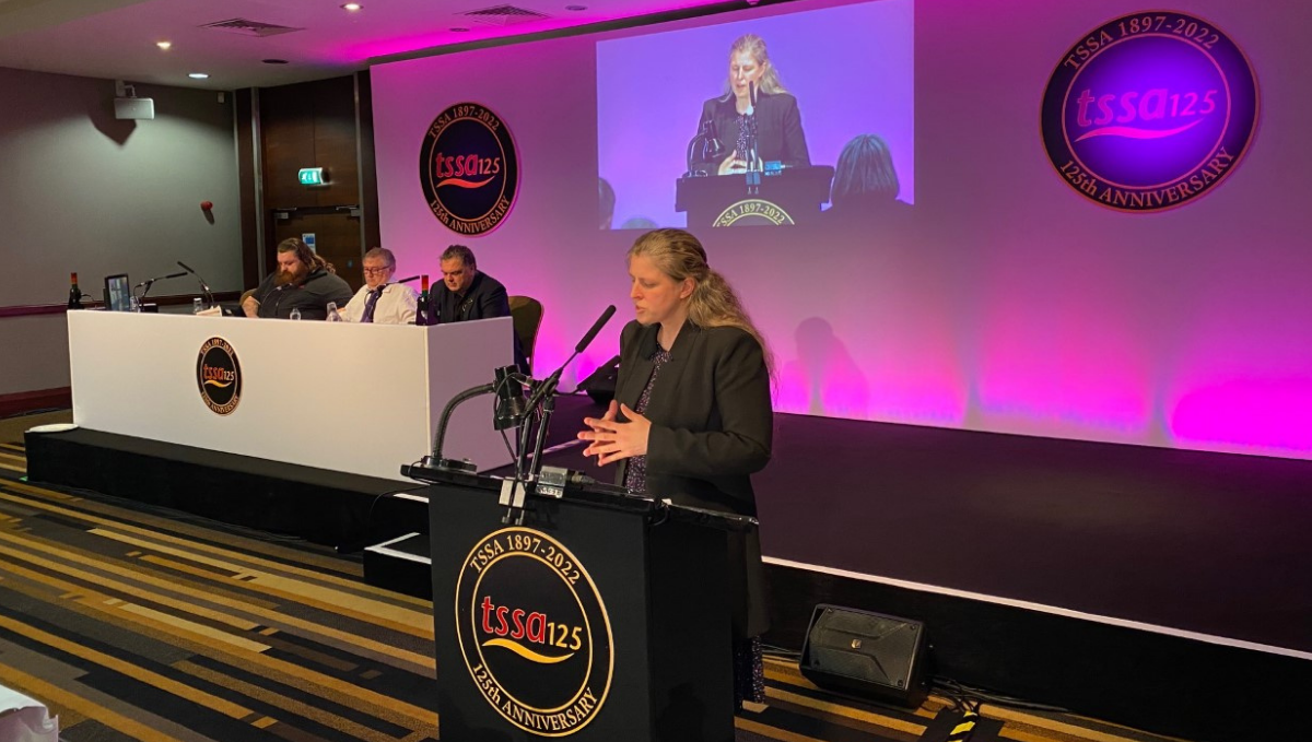 Rachael Maskell MP addressing TSSA conference 2022