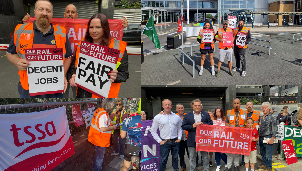 Avanti pickets montage Euston, Crewe, Birmingham International