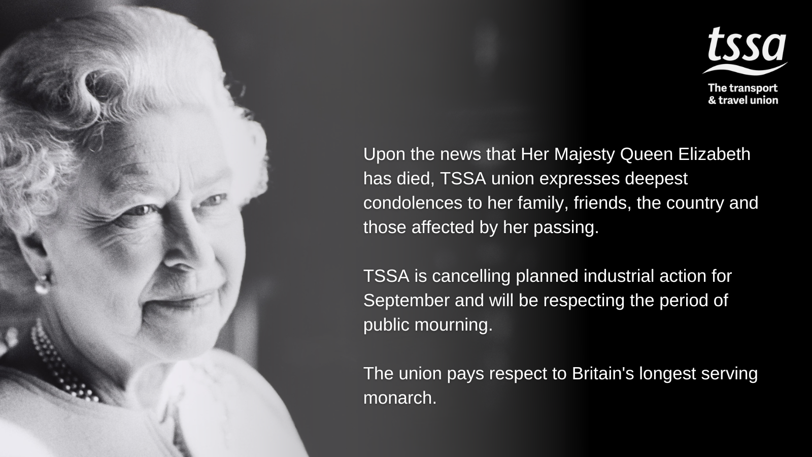 TSSA statement on HRH Queen Elizabeth