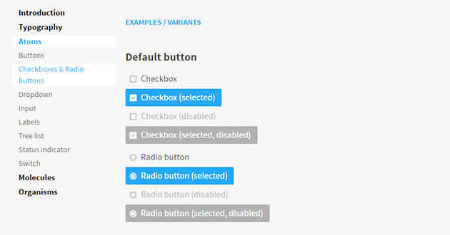 Ukázka z naší knihovny elementů – jak mají vypadat checkboxy a radio buttony