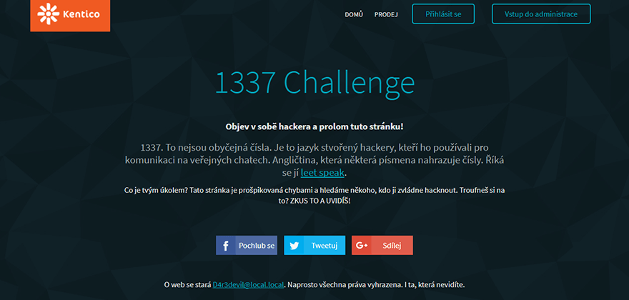 Objevte v sobě hackera na www.1337challenge.cz. 