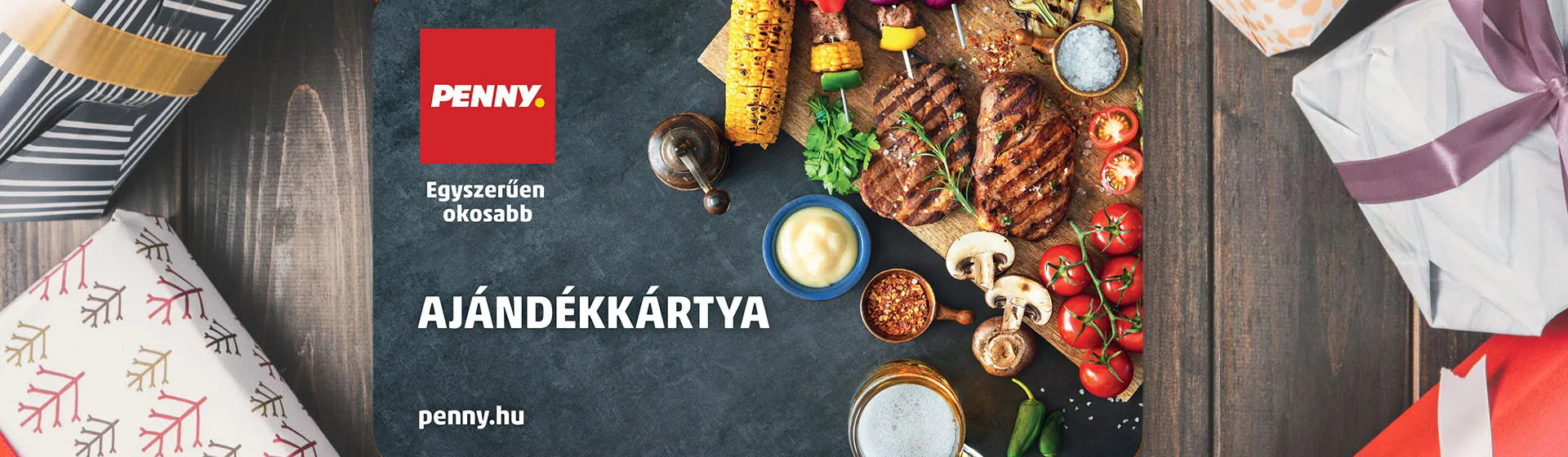 PENNY Ajándékkártya képe - szürke kártya, PENNY logoval és ajándékkártya felirattal.