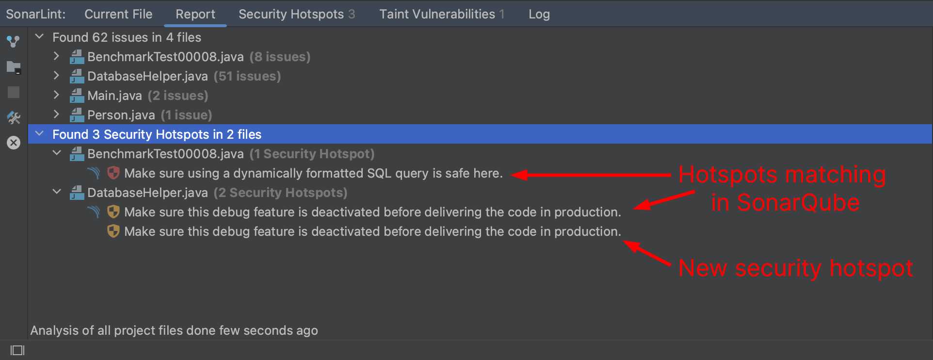 SonarLint will show you an additional SonarQube or SonarCloud icon to help show you if it's known by the server.