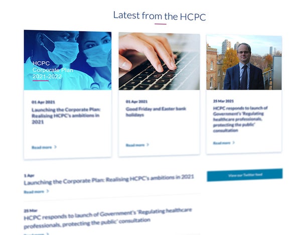 An image showing a HCPC webpage.