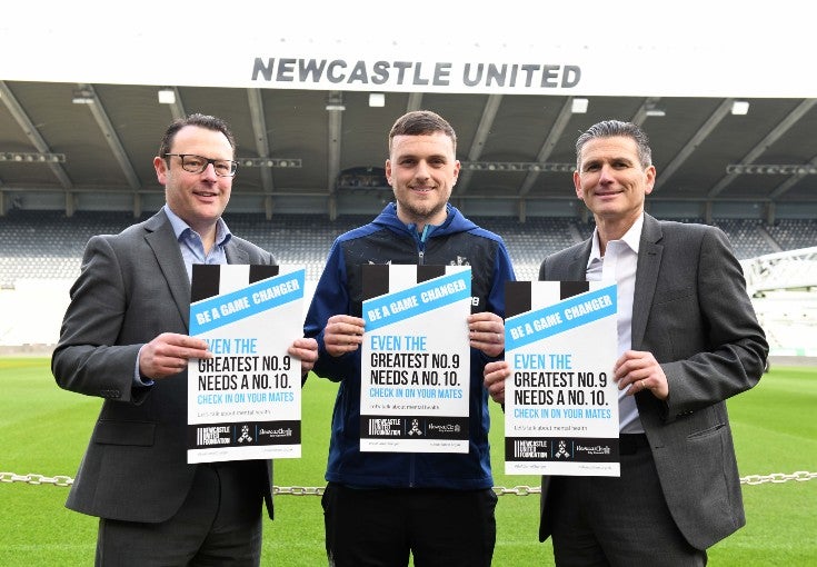 Stuart Miller and Phil Grand at St James Park supporting mental health awareness