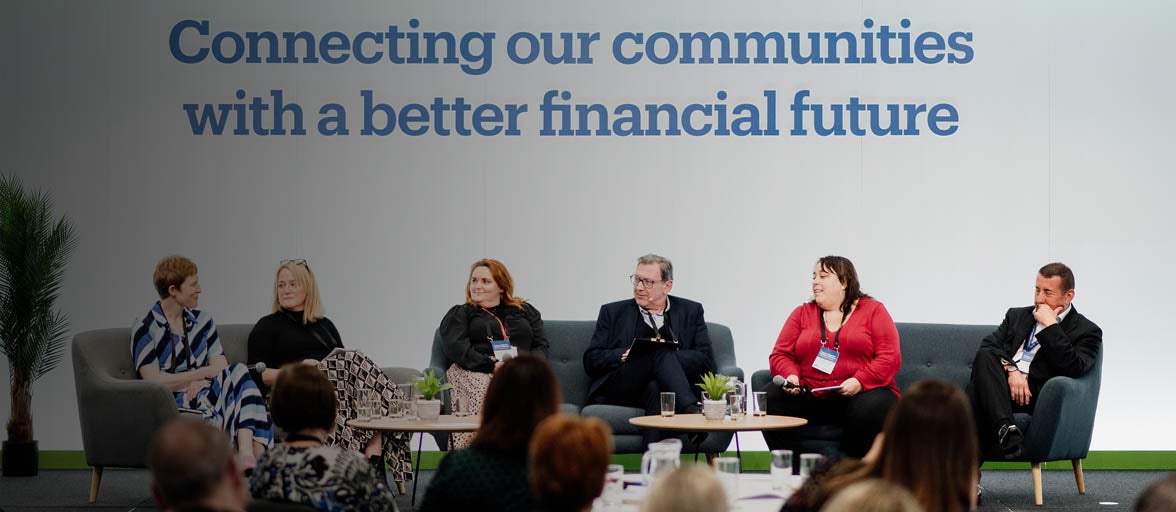 Panel of speakers on stage at Newcastle Building Society's Vital Signs event. 