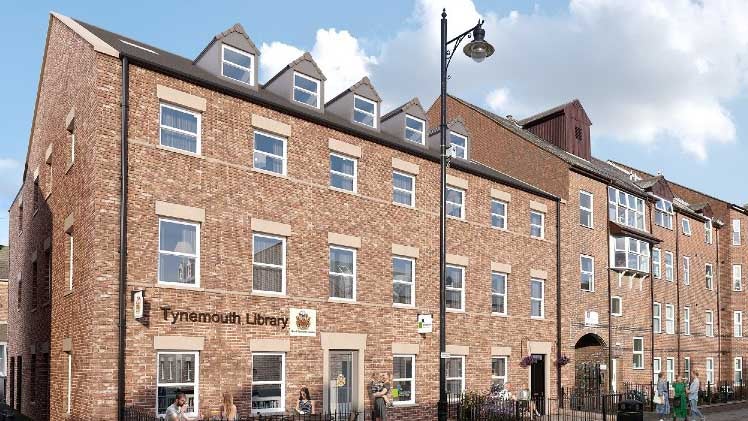 Exterior photo on the street showing Tynemouth Library. 