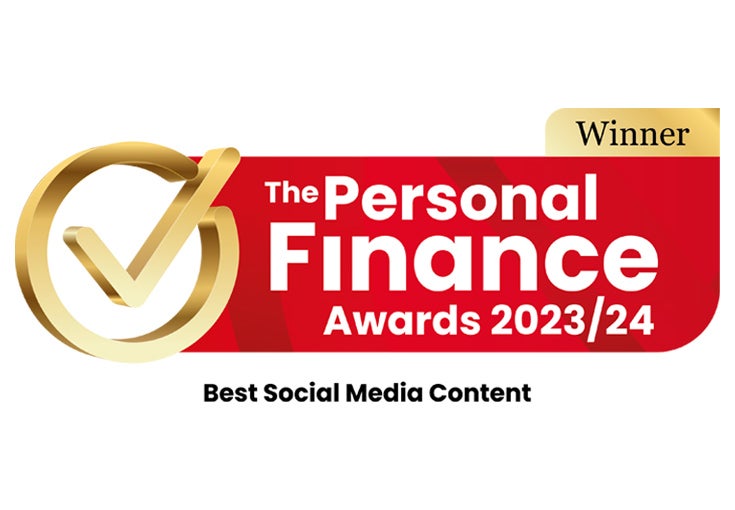 Logo for winning Best Social Media Content at the Personal Finance Awards 2023/2023.