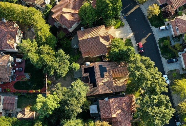 A drone shot of a housing estate