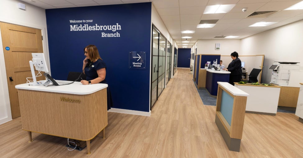 Interior of the newly refurbished Newcastle Building Society Middlesbrough branch.