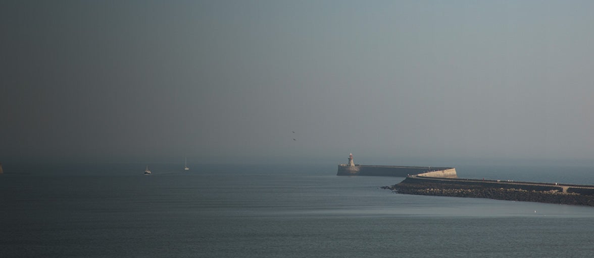 Seascape of South Shields, including the harbor's light house. 