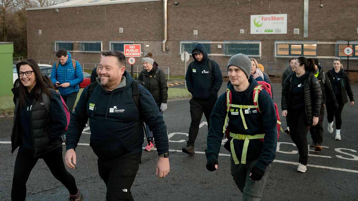 Newcastle Building Society colleagues walking to raise donations for Fareshare North East. 