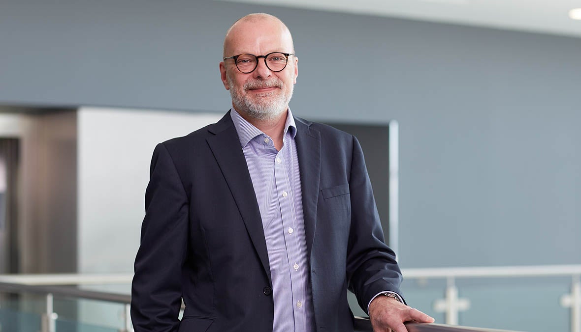 Executive member, Chris Keay, stood in Newcastle Building Societies head office.