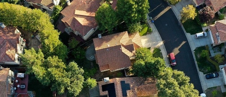 A drone shot of a housing estate