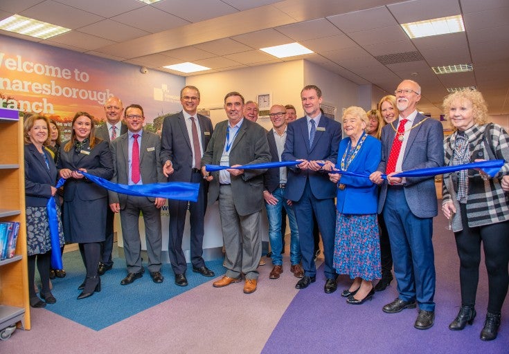 Newcastle Building Society representatives alongside members of the local community and council officials at the launch of Knaresborough branch.