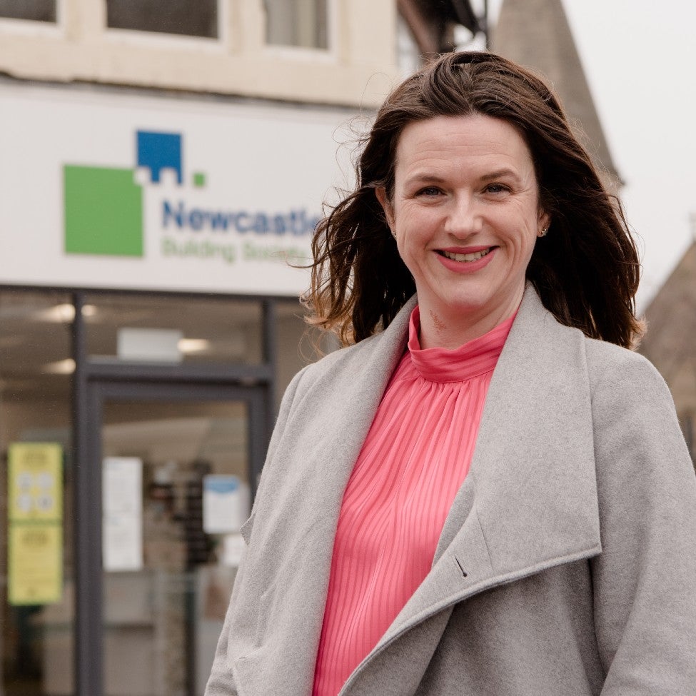 Donna Stubbs, Newcastle Building Society Community Manager, stood outside the Whitley Bay branch.