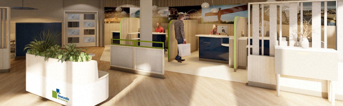 CGI image of what the new Newcastle Building Society Monument branch interior will look like.