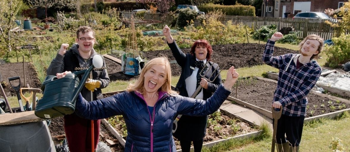 Paula, Lynn, Luke and Ross at the allotment