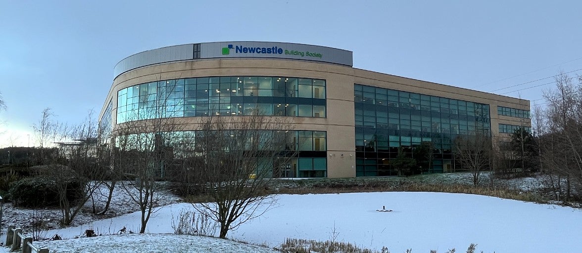 Newcastle Building Society's Cobalt head office in the snow.