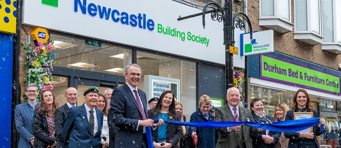 Andrew Haigh cuts the ribbon at the Bishop Auckland branch