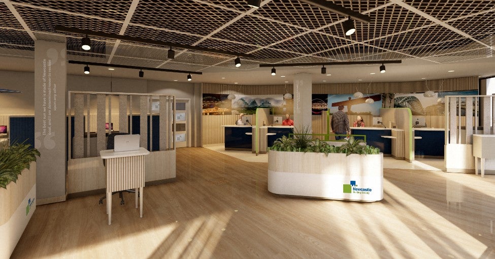 CGI image of what the new Newcastle Building Society Monument branch interior will look like.