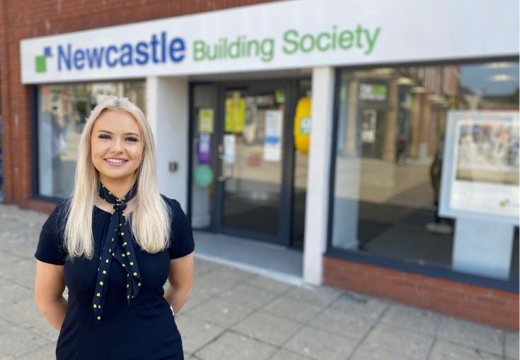 Customer Adviser, Eryn Wood outside of South Shields branch