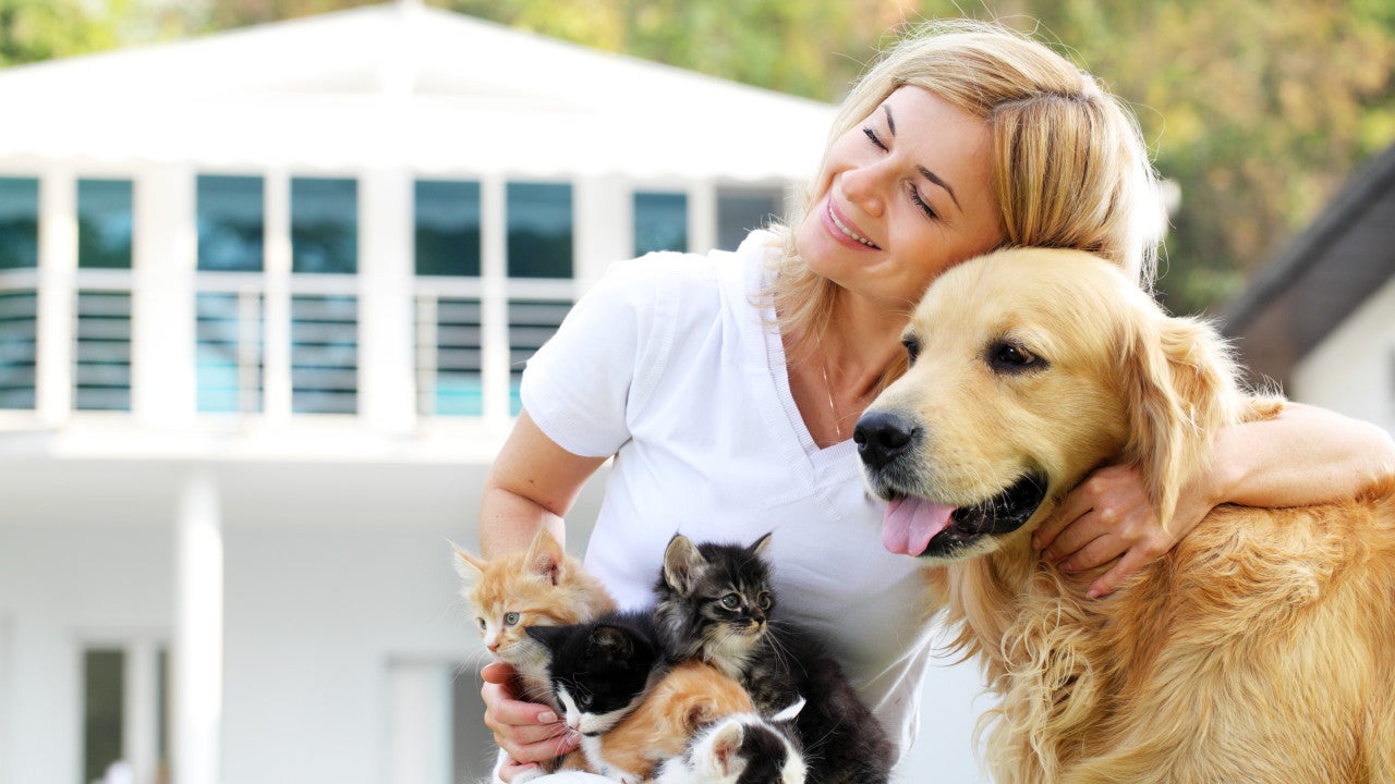 Woman with a whole bunch of pets