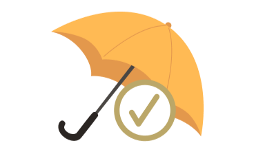 A yellow umbrella with a check mark