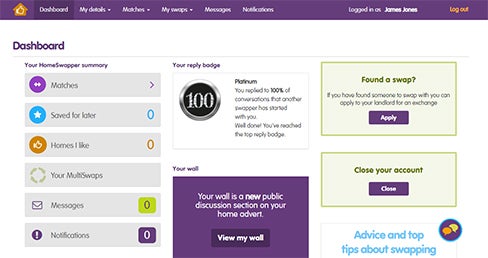HomeSwapper dashboard