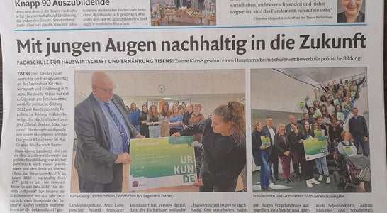 Preisverleihung des Wettbewerbs politische Bildung. Foto: FS Tisens Preisverleihung des Wettbewerbs politische Bildung. Foto: FS Tisens