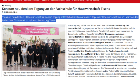Tag der Hauswirtschaft, Beitrag vom Landespresseamt. Screenshot FS Tisens Tag der Hauswirtschaft, Beitrag vom Landespresseamt. Screenshot FS Tisens