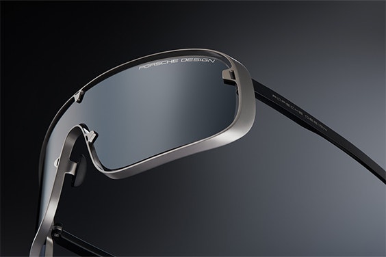 Angled view of the bottom right of Porsche sunglasses