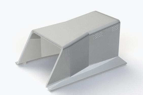A side-on render of the 3D-printed cover of LMT's MRI-compatible incubator.