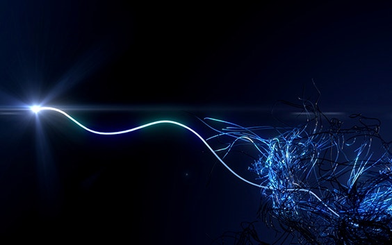 Mindware campaign image, a stream of light emerging from a bundle of blue lines