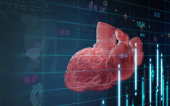 Digitale Abbildung eines Herzens hinter einem Zahlendiagramm