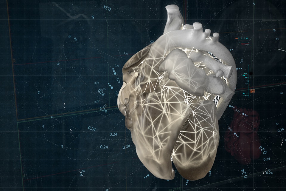 Digital render of a heart in 3D