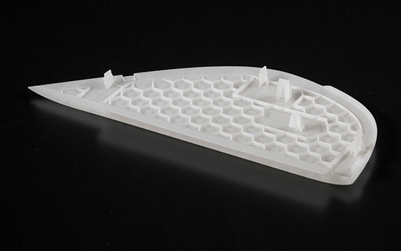 Close-up of a honeycomb structure 3D-printed in polypropylene 