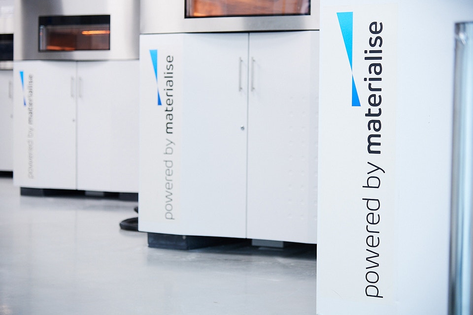 EOS 3D printers with the 'Powered by Materialise' logo